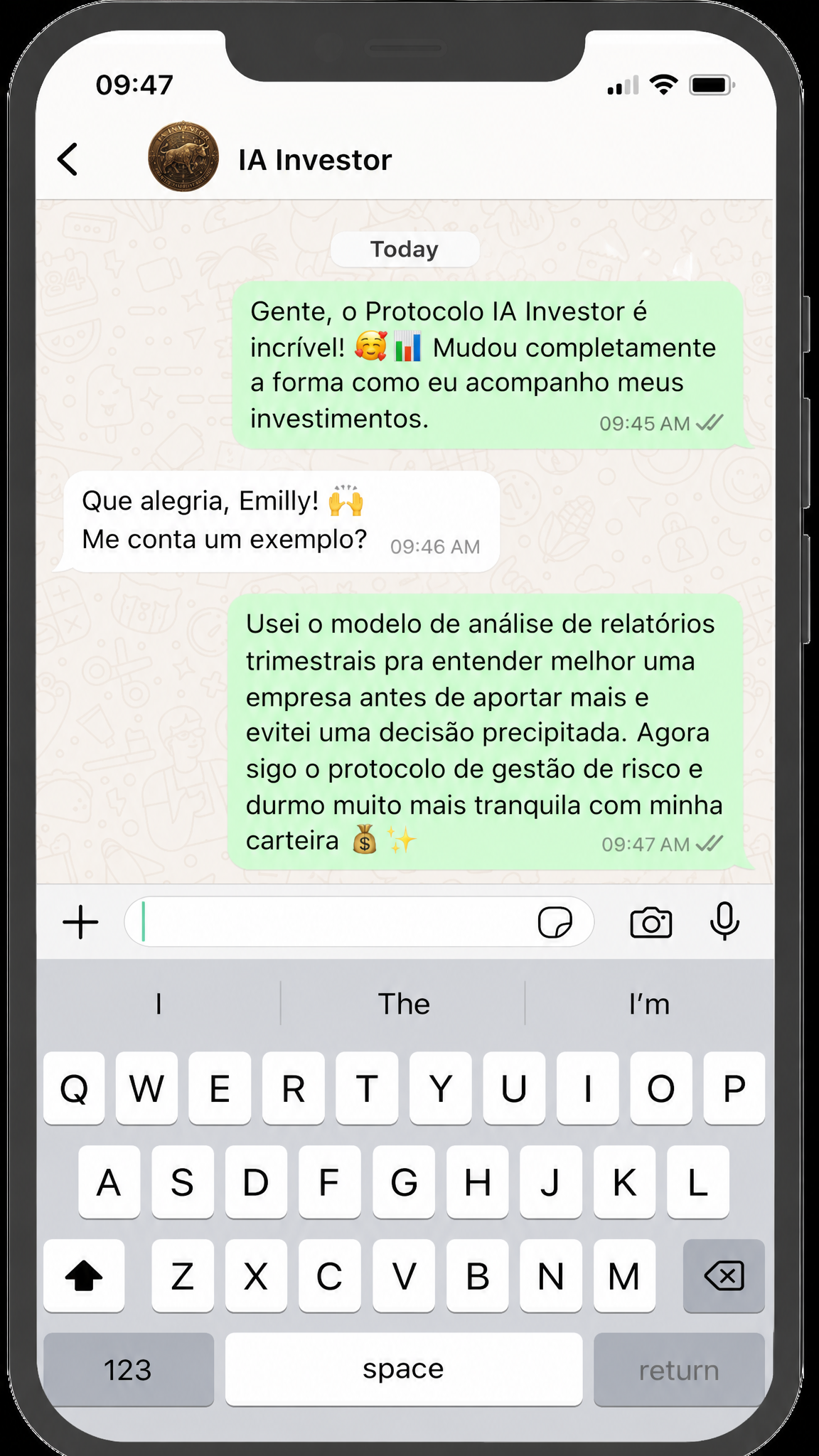 Depoimento de Emilly sobre o Protocolo IA Investor